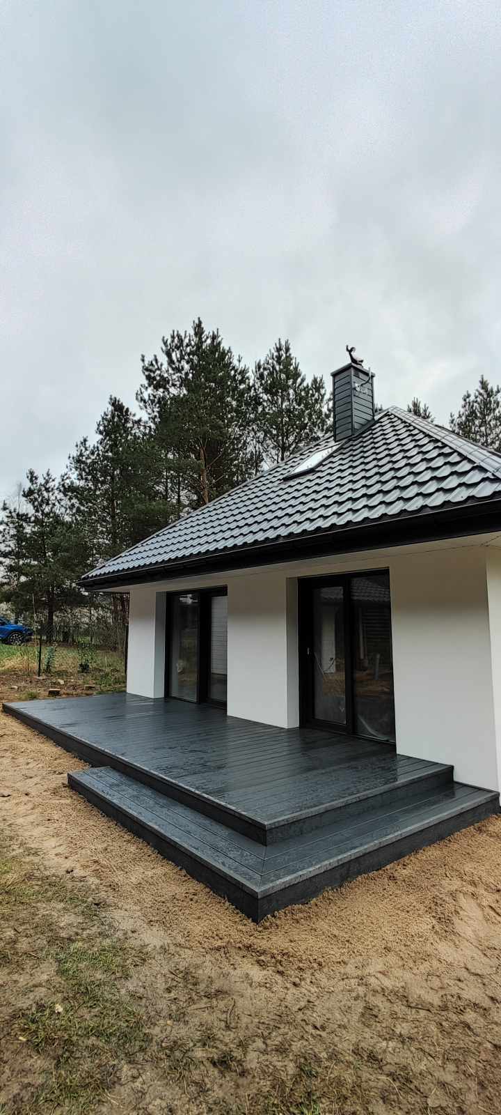 Modern decking with a step